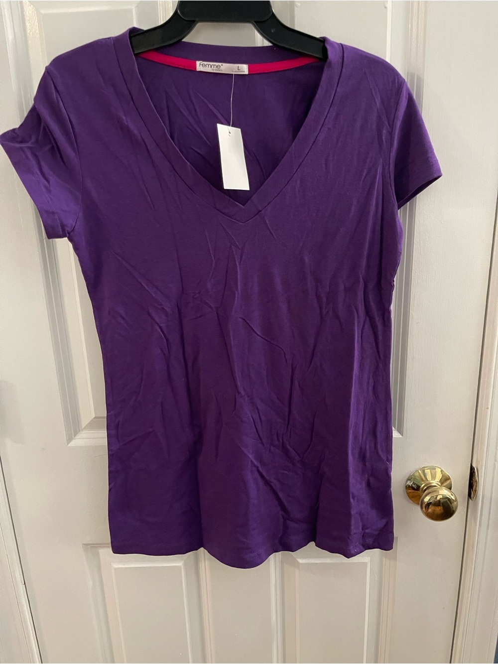 Femme Purple V-Neck Short Sleeve Tee